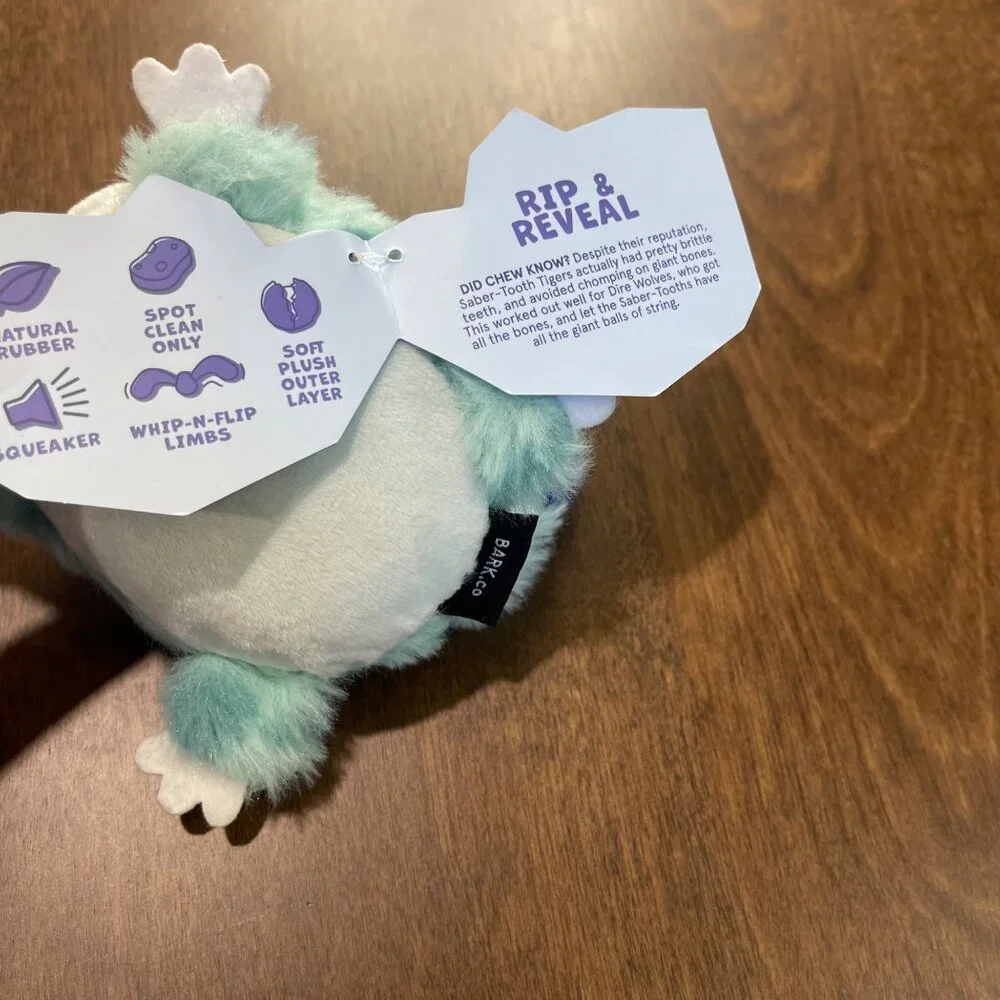 BarkBox Sabertooth Tyler Rip & Reveal Bonus Toy Inside For Medium Dogs 20-50 lbs